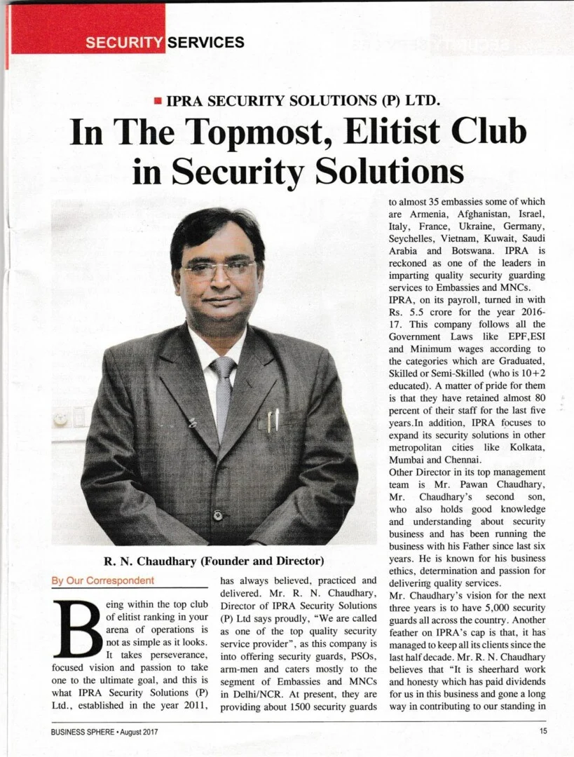 IPRA Security in The Topmost Elitist Club Press Feature